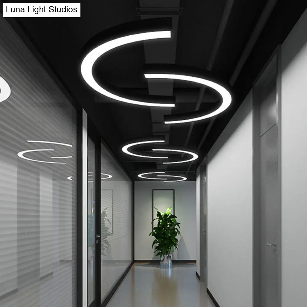 DecorBites™ Arc Shaped Gym Pendant Lamp Metal Contemporary LED Hanging Ceiling Light in Black