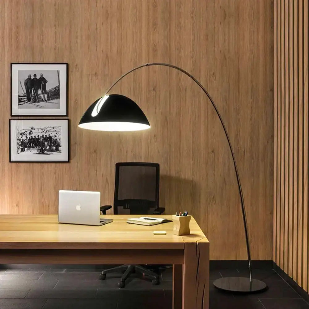 Black arched floor lamp with decorbites aluminum shade black and sleek metallic finish for living room decor