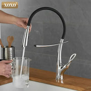 Arched brushed nickel kitchen faucet by xoxo with sleek chrome finish and black rubberized hose for brushed nickel kitchen decorbites