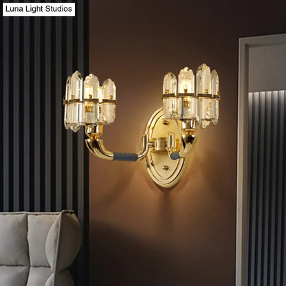 مصباح حائط مقوس من DecorBites™: إضاءة بجانب السرير بلوحة كريستالية عصرية (أزرق/ذهبي)