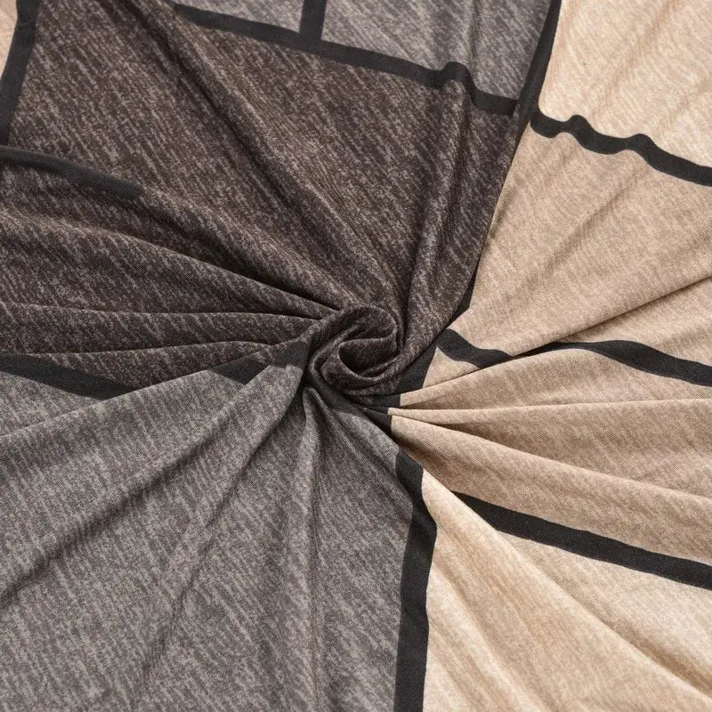 Argyle beige and dark gray elastic armless futon sofa cover with soft textured geometric pattern and bold black lines