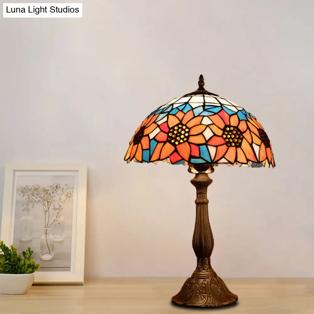 Arrakis - مصباح طاولة باروكي على شكل وعاء باروكي، مصباح طاولة جانبي بنمط عباد الشمس، مصنوع يدويًا من زجاج مقصوص، باللون الأصفر/البرتقالي