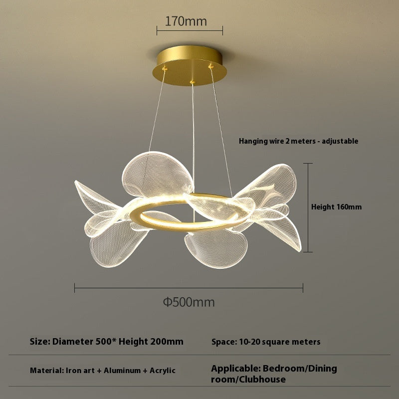 Gold and white modern chandelier with petal-like design, iron art aluminum acrylic materials