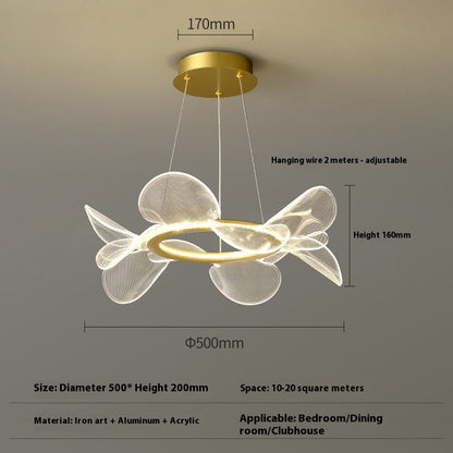 Gold and white modern chandelier with petal-like design, iron art aluminum acrylic materials