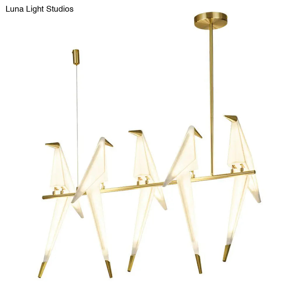 DecorBites™ Art Deco Acrylic Bird Island Pendant Light with 5 White and Gold LED Bulbs