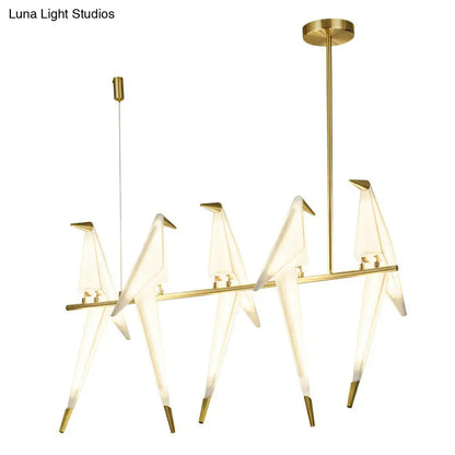 DecorBites™ Art Deco Acrylic Bird Island Pendant Light with 5 White and Gold LED Bulbs