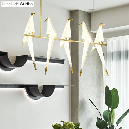 DecorBites™ Art Deco Acrylic Bird Island Pendant Light with 5 White and Gold LED Bulbs