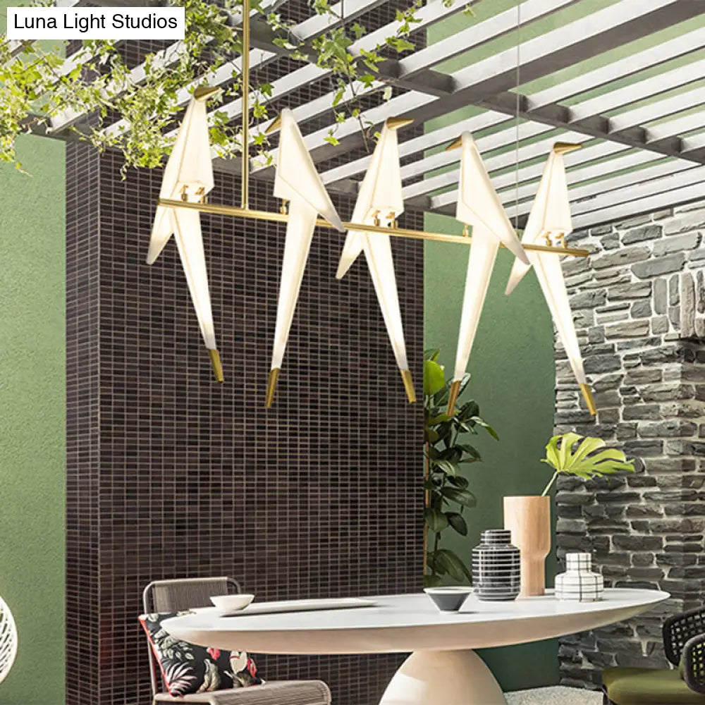 DecorBites™ Art Deco Acrylic Bird Island Pendant Light with 5 White and Gold LED Bulbs