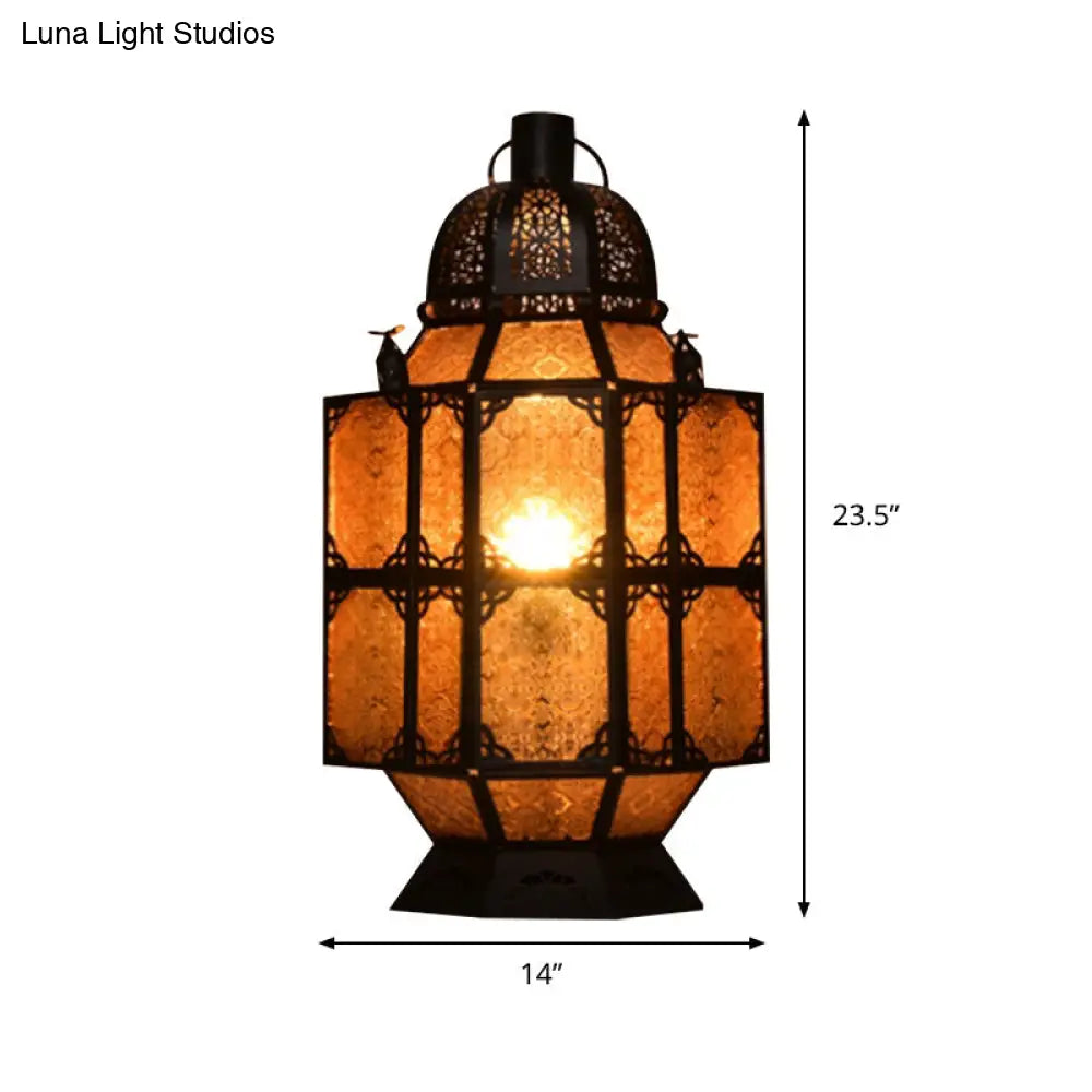مصباح طاولة ليلية من الزجاج الكهرماني بتصميم آرت ديكو للبار - إضاءة ريفية بمصباح واحد