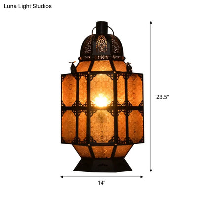 مصباح طاولة ليلية من الزجاج الكهرماني بتصميم آرت ديكو للبار - إضاءة ريفية بمصباح واحد
