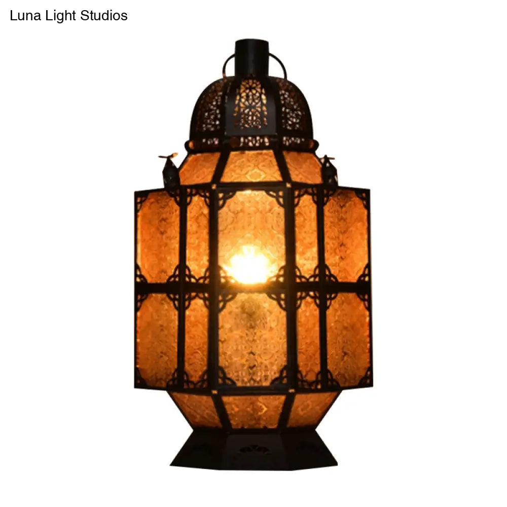 مصباح طاولة ليلية من الزجاج الكهرماني بتصميم آرت ديكو للبار - إضاءة ريفية بمصباح واحد