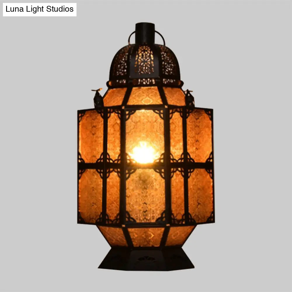 مصباح طاولة ليلية من الزجاج الكهرماني بتصميم آرت ديكو للبار - إضاءة ريفية بمصباح واحد