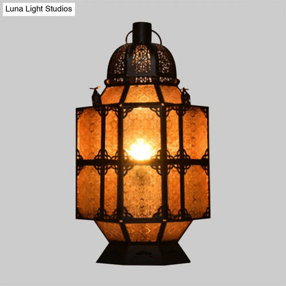 مصباح طاولة ليلية من الزجاج الكهرماني بتصميم آرت ديكو للبار - إضاءة ريفية بمصباح واحد