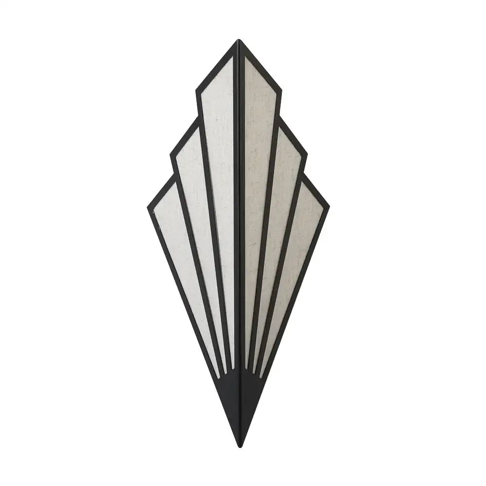 Art deco black and cream led wall lamp with textured glass panels in a fan-like geometric design for bedroom use