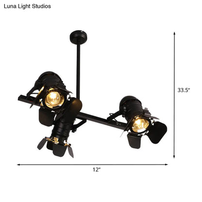 ديكوربايتس™ - مصباح إضاءة كاميرا باللون الأسود من آرت ديكو: وحدة إضاءة جزيرة معدنية بثلاثة مصابيح لطاولة الطعام