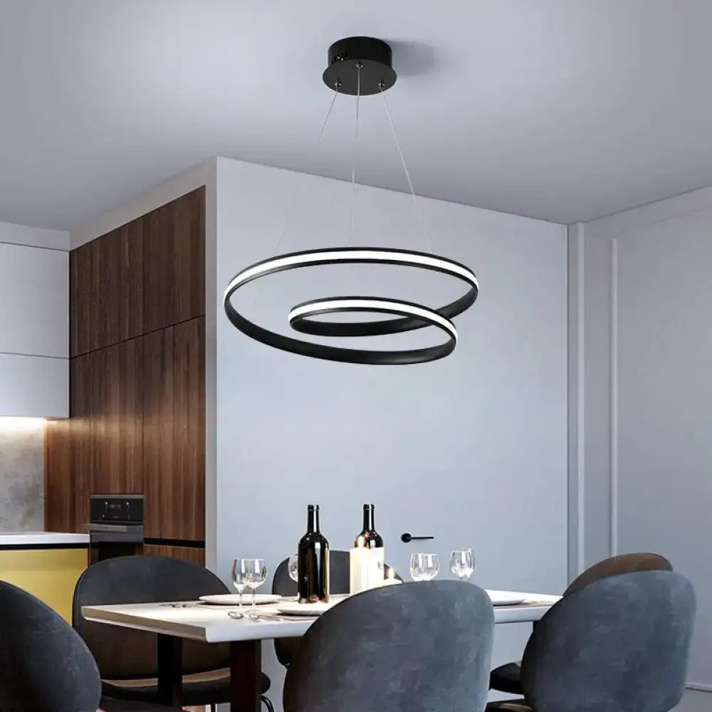Modern black circular led chandelier with two interlocking rings art deco suspension lighting fixture for dining room