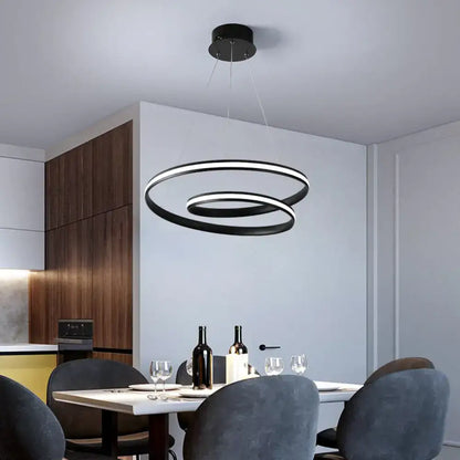 Modern black circular led chandelier with two interlocking rings art deco suspension lighting fixture for dining room