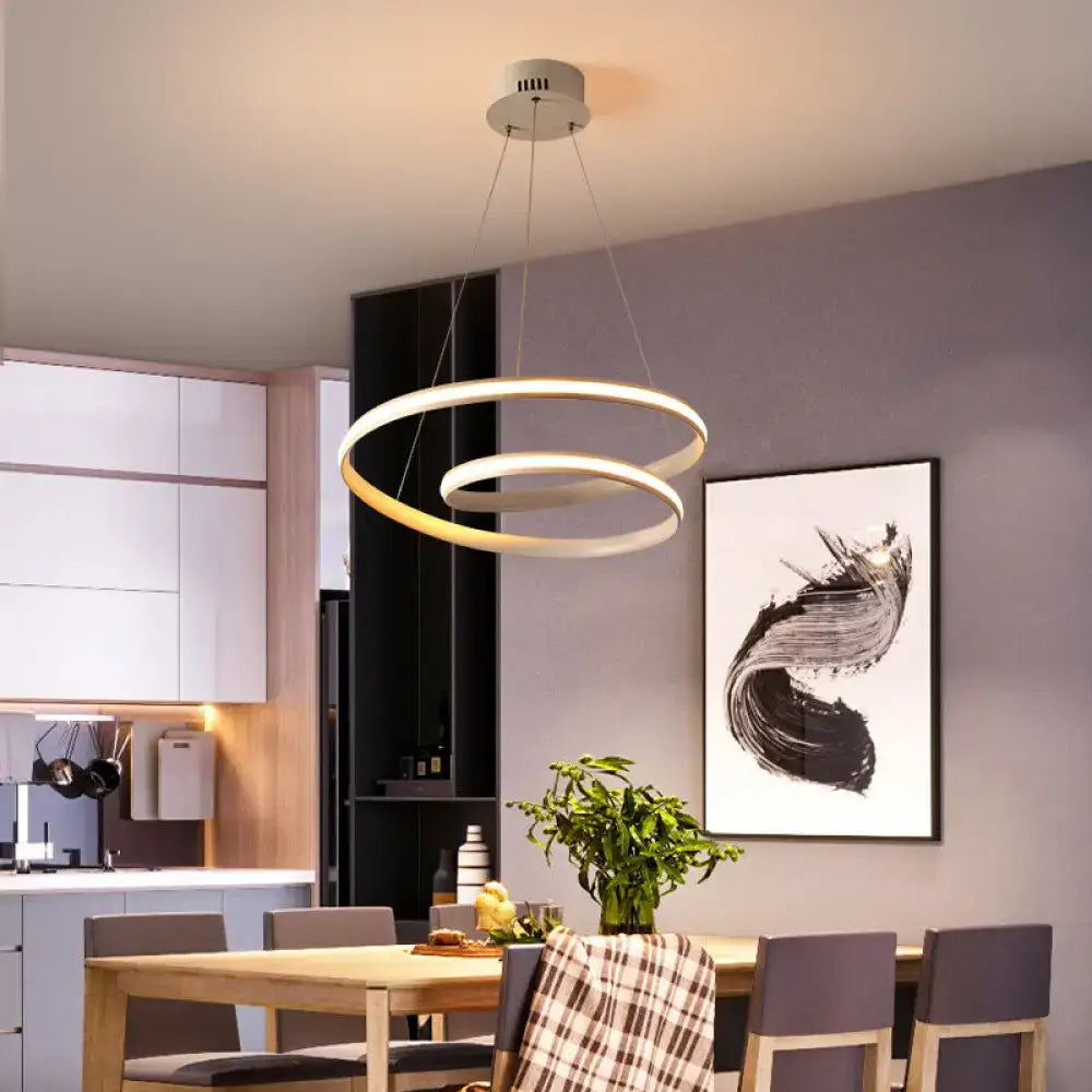 Modern black and gold art deco light fixture with double-ring suspension lighting and warm white led illumination for dining room