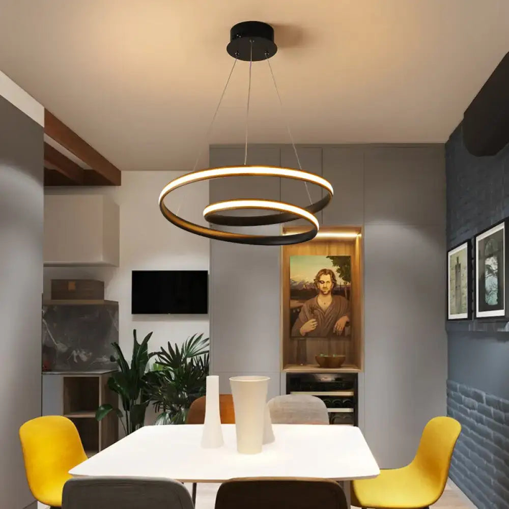 Modern black and gold led chandelier double-ring light fixture ideal for dining room suspension lighting