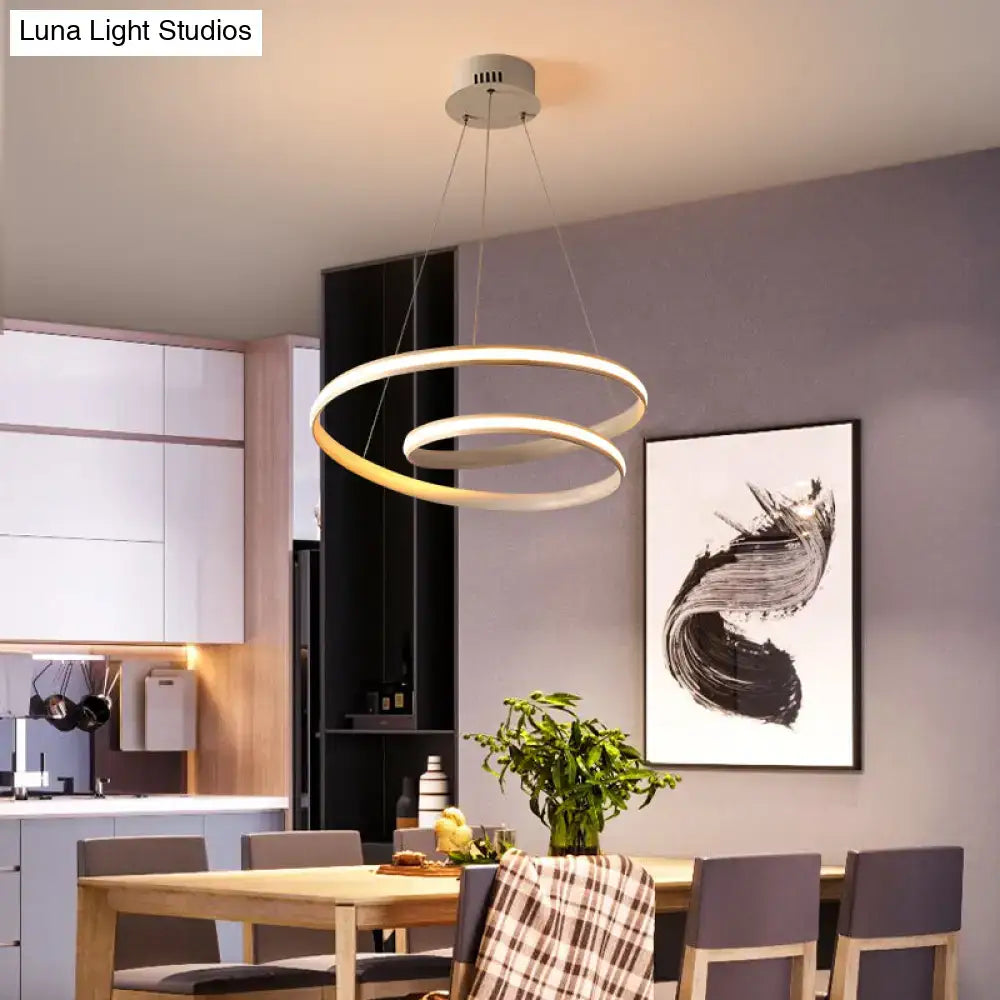 Modern black and gold led chandelier suspension lighting with double-ring design and warm white illumination for dining room