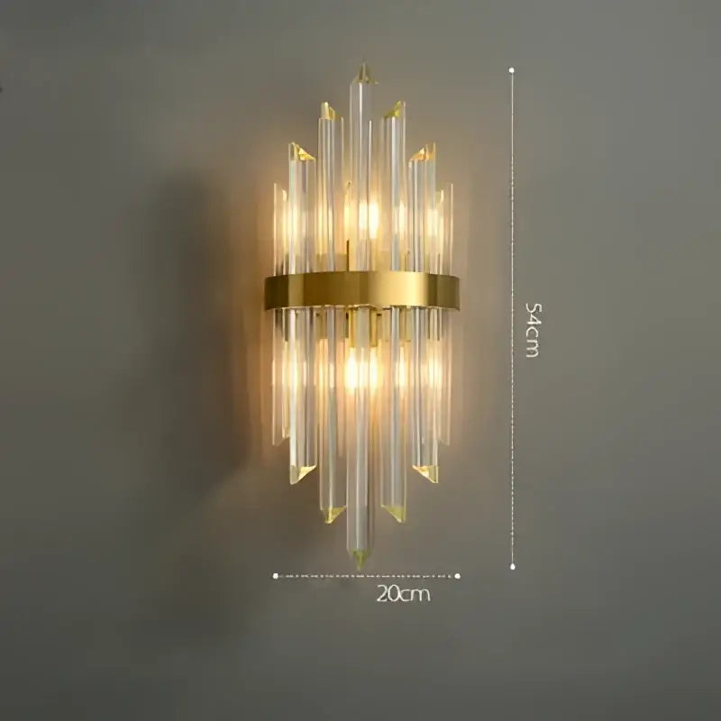 Gold-toned decorbites art deco stainless wall sconce with cascading clear crystal rods for elegant bedroom decor