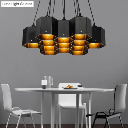 ديكوربايتس™ مصباح سقف على شكل جزيرة قرص العسل باللون الأسود المعدني من آرت ديكو لغرفة الطعام