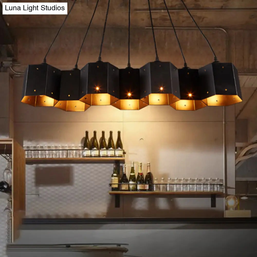 ديكوربايتس™ مصباح سقف على شكل جزيرة قرص العسل باللون الأسود المعدني من آرت ديكو لغرفة الطعام