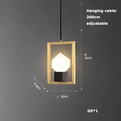 Art deco brass crystal led ceiling chandelier with gold-framed geometric white pendant light and black base