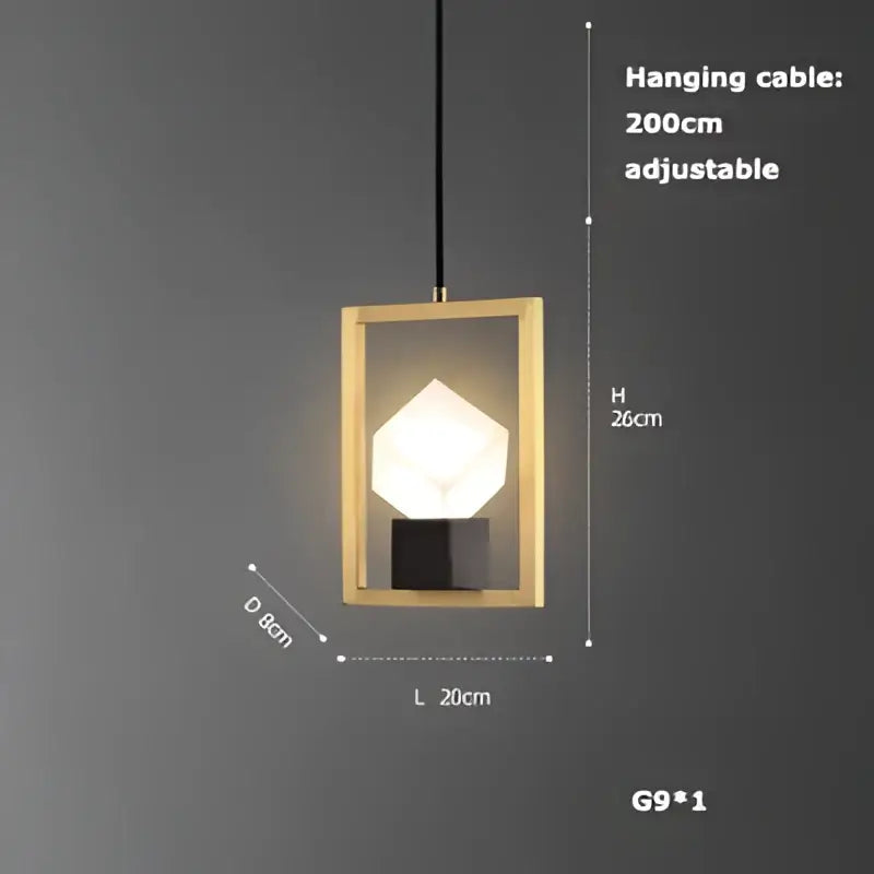 Art deco brass crystal led ceiling chandelier with gold-framed geometric white pendant light and black base