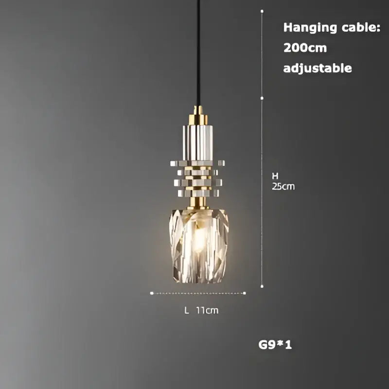 A modern art deco brass crystal led ceiling chandelier pendant with gold-toned metal and adjustable 200cm cable