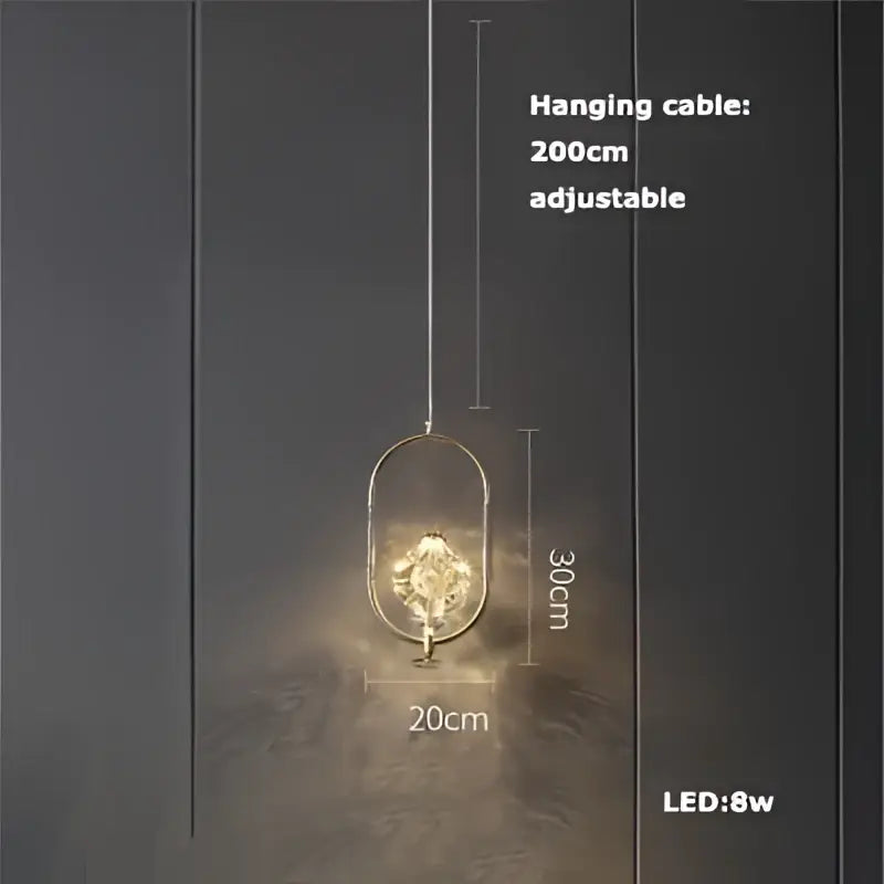 Art deco brass crystal led ceiling chandelier with gold-toned oval pendant and 8w led bulb for dining room decorbites crystal led