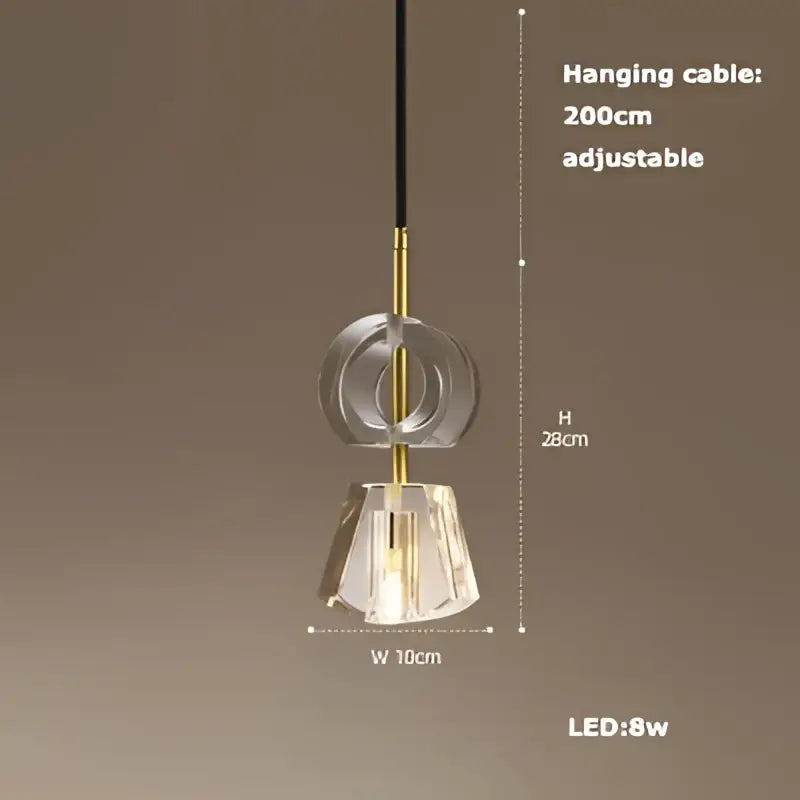 A modern minimalist art deco brass crystal led ceiling chandelier with clear faceted crystal shade and gold accents
