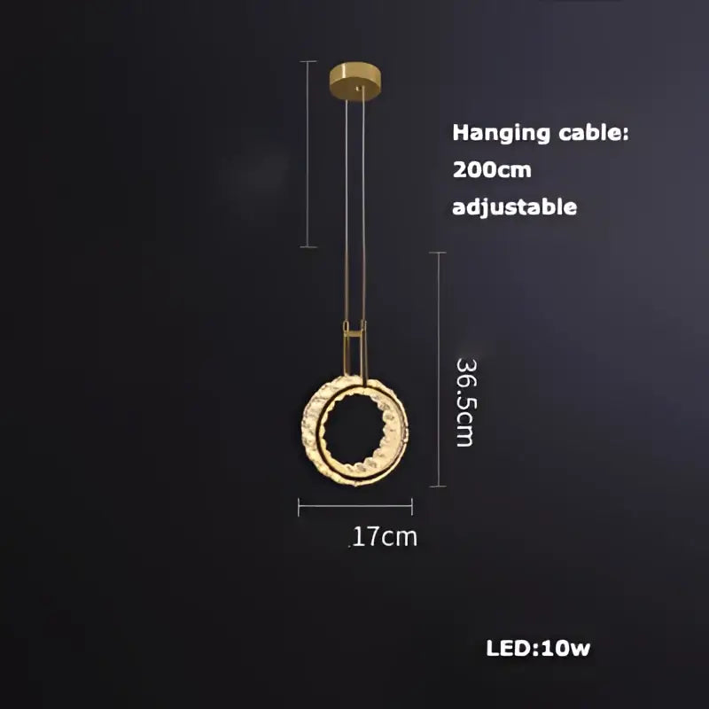 Gold-toned art deco brass crystal led ceiling chandelier with circular pendant and adjustable 200cm cable for decorbites crystal led lighting