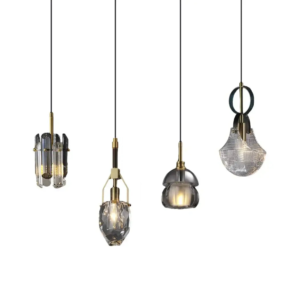 Art deco brass crystal led ceiling chandelier with textured glass shades on black cords for dining room decorbites crystal led