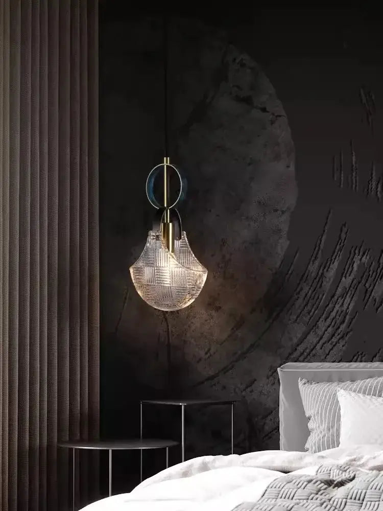 Art deco brass crystal led ceiling chandelier with gold-toned frame and woven glass shade for dining room decorbites crystal led
