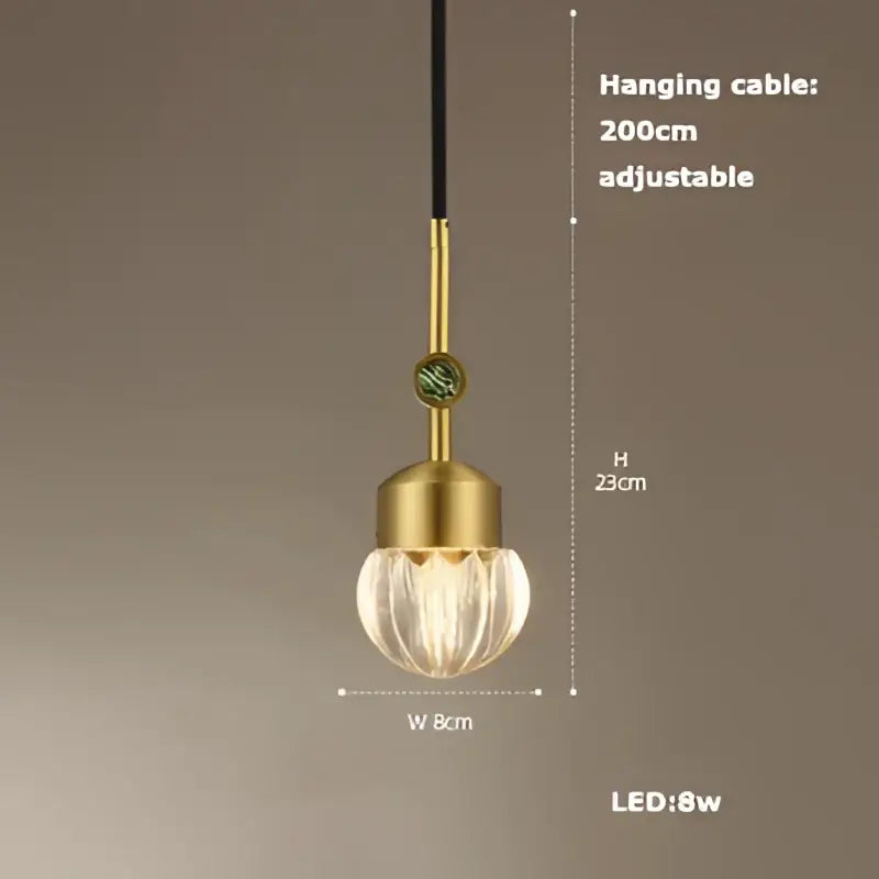 Gold-toned Art Deco brass crystal led ceiling chandelier with faceted glass globe and adjustable black cable for decorbites crystal led