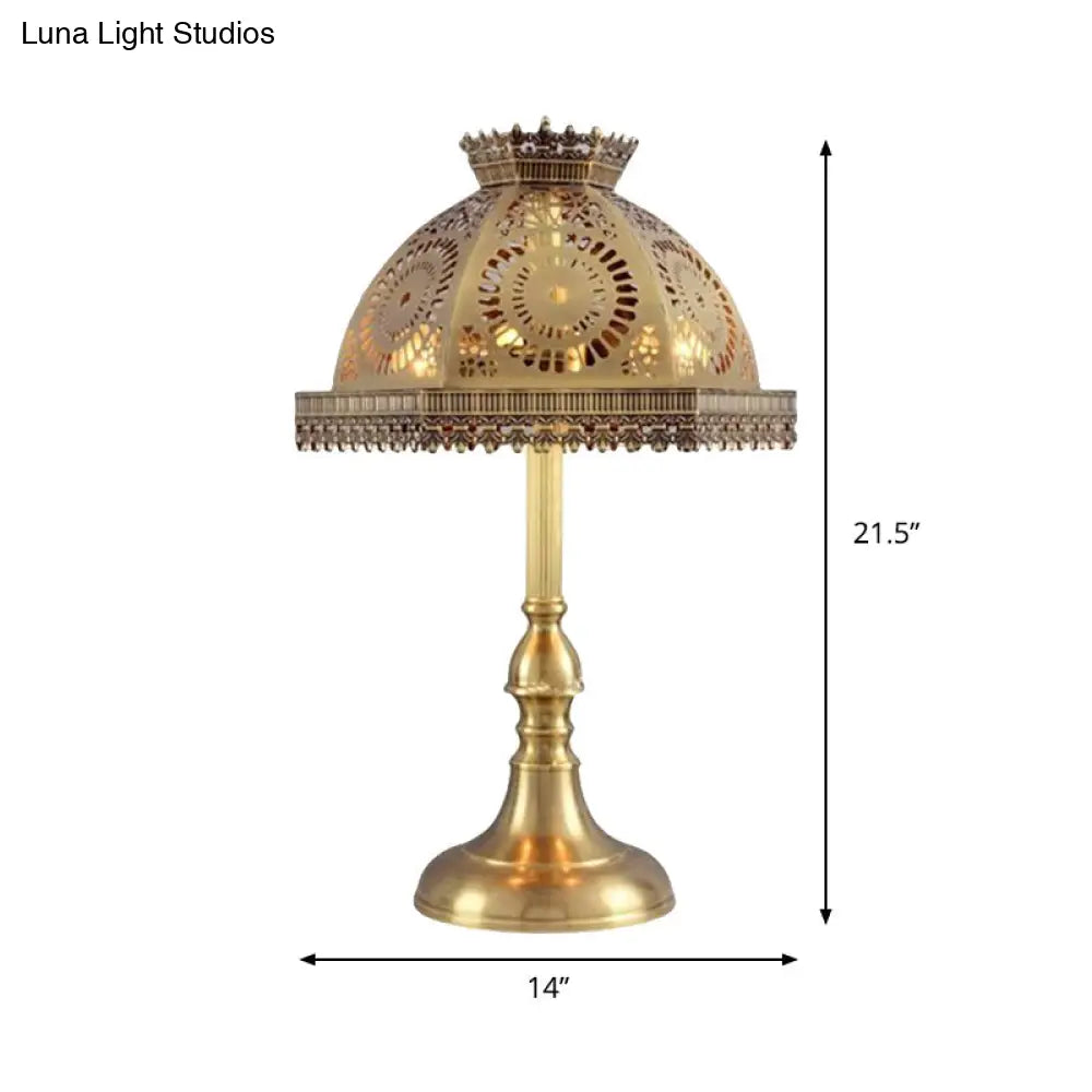 مصباح طاولة قبة نحاسية على طراز آرت ديكو - معدني، مصباح طاولة جانبي برأس واحد بتصميم مجوف لغرفة المعيشة