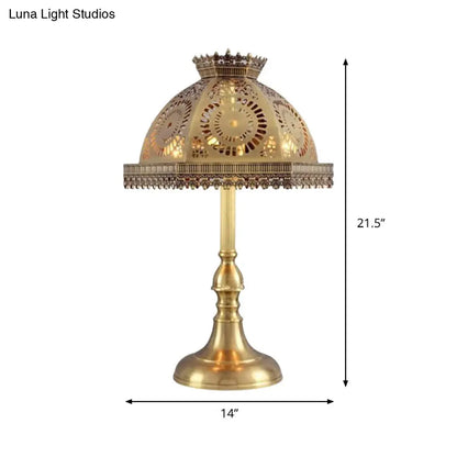 مصباح طاولة قبة نحاسية على طراز آرت ديكو - معدني، مصباح طاولة جانبي برأس واحد بتصميم مجوف لغرفة المعيشة