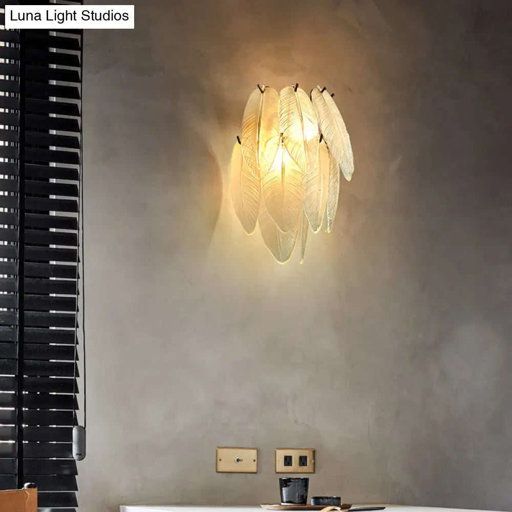 مصباح حائط DecorBites™ على شكل ورقة من النحاس بتصميم آرت ديكو - زجاج شفاف، مصباح حائطي مزدوج لغرفة الطعام