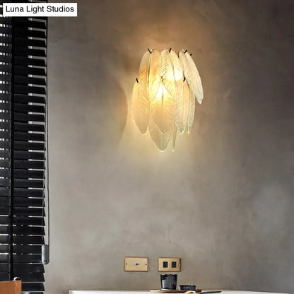 مصباح حائط DecorBites™ على شكل ورقة من النحاس بتصميم آرت ديكو - زجاج شفاف، مصباح حائطي مزدوج لغرفة الطعام