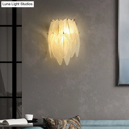 مصباح حائط DecorBites™ على شكل ورقة من النحاس بتصميم آرت ديكو - زجاج شفاف، مصباح حائطي مزدوج لغرفة الطعام