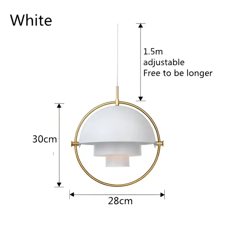 Art deco brass flower pendant light with white layered dome shades gold-toned frame and adjustable chain for dining room bulb base