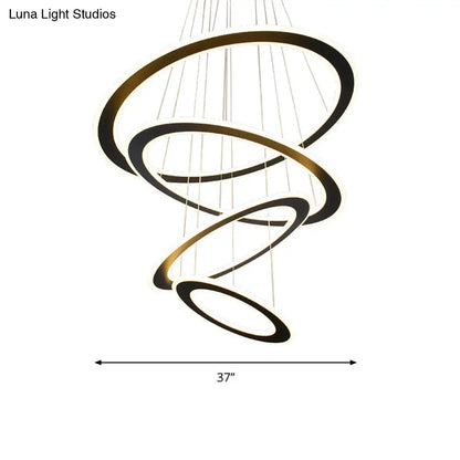 Lámpara de techo circular LED Art Déco en color negro para escalera