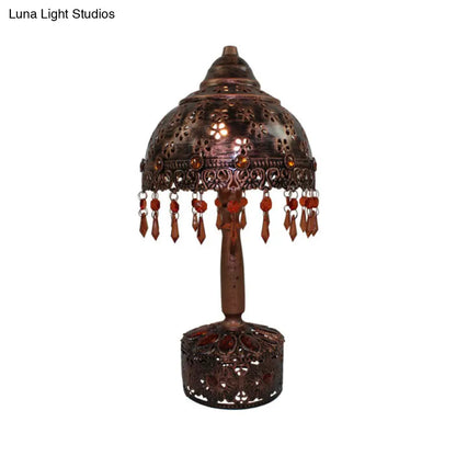 Lámpara de mesilla de noche Art Déco de cobre para sala de estar - Diseño de cuenco metálico con 1 cabezal