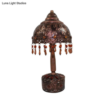 Lámpara de mesilla de noche Art Déco de cobre para sala de estar - Diseño de cuenco metálico con 1 cabezal