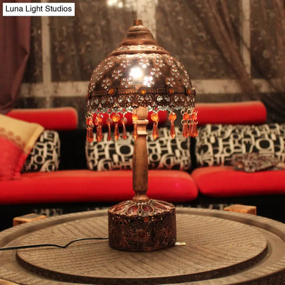 Lámpara de mesilla de noche Art Déco de cobre para sala de estar - Diseño de cuenco metálico con 1 cabezal