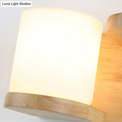 Aplique de pared cúbico de cristal color crema estilo Art Déco con soporte de madera y maceta hidropónica