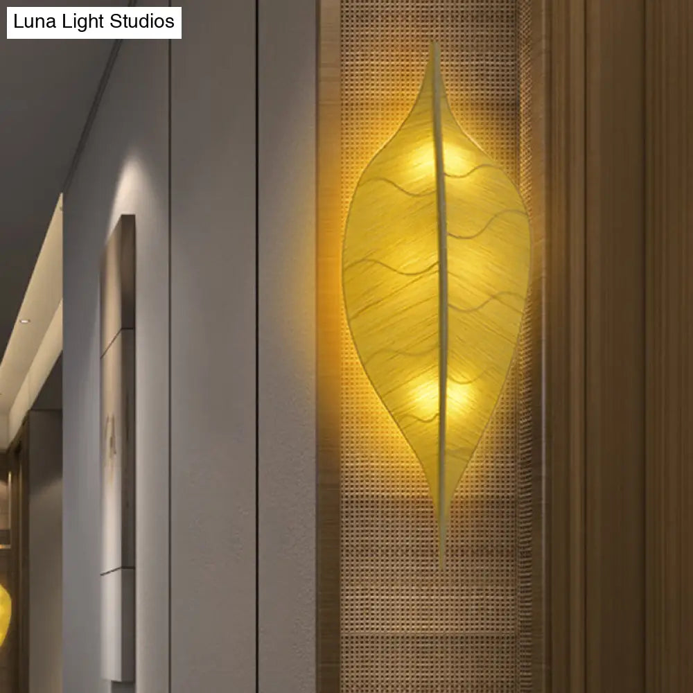 DecorBites™ DecorBites™ Art Deco Fabric Wall Sconce: Leaf Shaped 3-Bulb Bedside Lamp in Yellow/Green