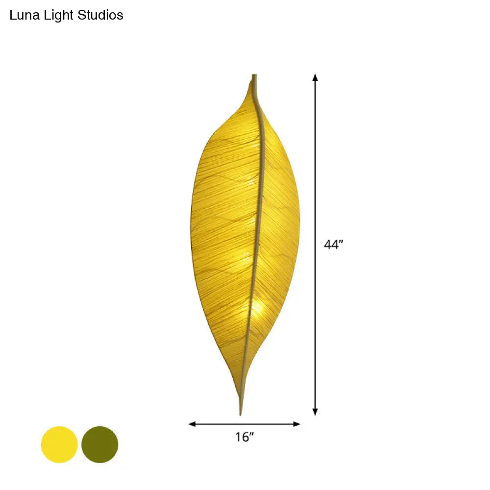 DecorBites™ DecorBites™ Art Deco Fabric Wall Sconce: Leaf Shaped 3-Bulb Bedside Lamp in Yellow/Green