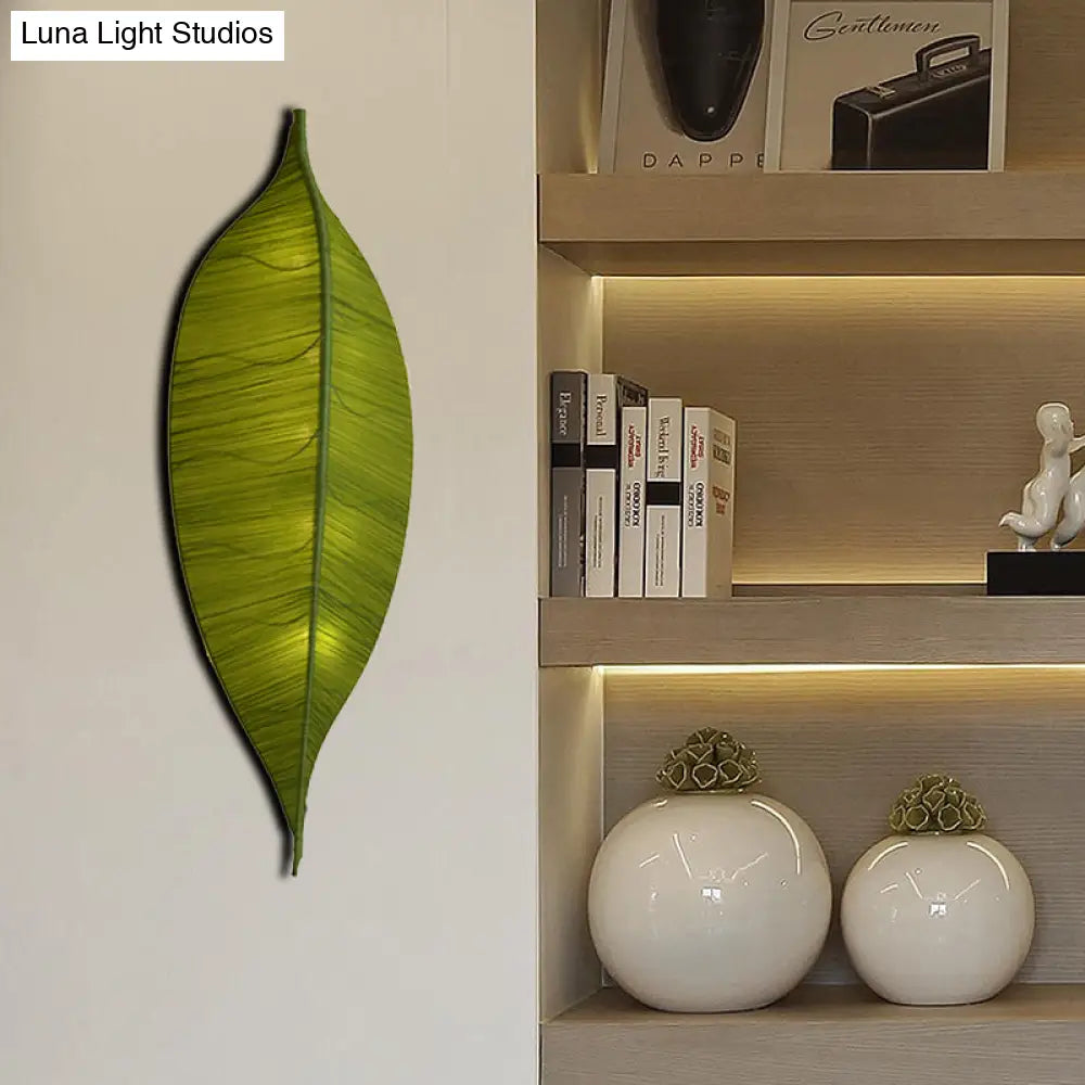 DecorBites™ DecorBites™ Art Deco Fabric Wall Sconce: Leaf Shaped 3-Bulb Bedside Lamp in Yellow/Green